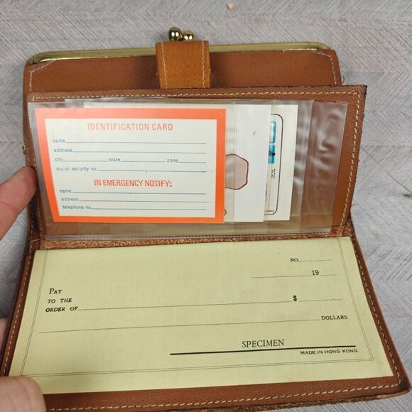 Vintage Suede Genuine Leather Wallet Checkbook Clutch Gold Trim Kisslock NEW - Picture 4 of 9